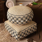 SUTAVIA Pouf Cover Ottoman Unstuffed Pouf Seat Footrest Decorative Storage Bean Bag Floor Chair for Home Decor Living Room Bedroom (Linen Decor, Round, 20" D x 20" W x 8" H)