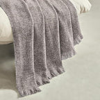 BOURINA Faux Cashmere Fringe Throw Blanket Decorative Lightweight Throw Soft Cozy for Bed or Sofa Outdoor Blanket, 50x70 Inches Brown