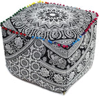 CRAFT KALA Square Mandala Floor Pillow Cushion Cover Seating Throw Cover Hippie Decorative Bohemian Ottoman Poufs Cover Pillow Cases Cotton Living Room Home Décor 22X22X14 inch, Black White Elephant