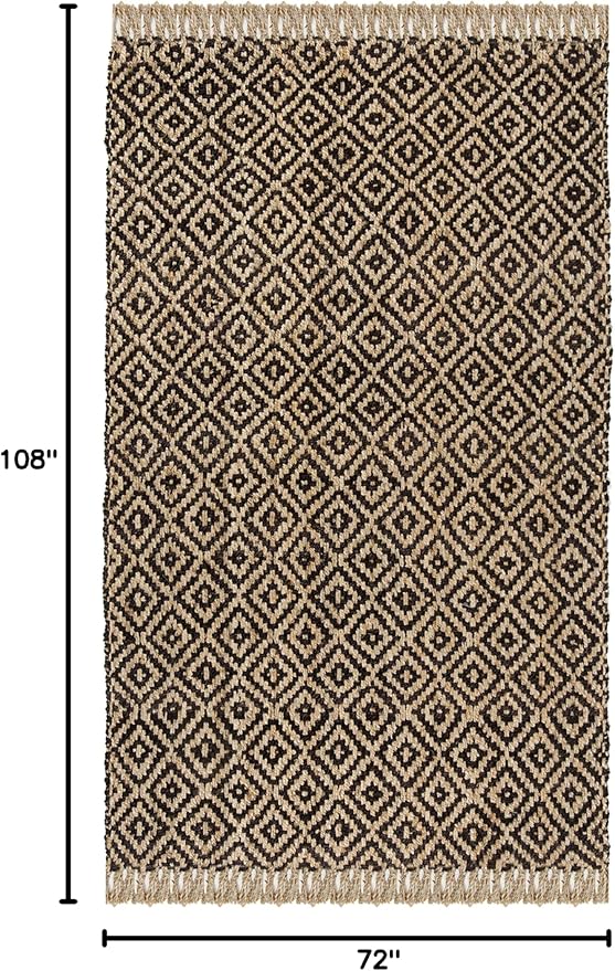 SAFAVIEH Natural Fiber Collection Area Rug - 6' x 9', Brown & Natural, Handmade Boho Diamond Tassel Jute, Ideal for High Traffic Areas in Living Room, Bedroom (NF266E)