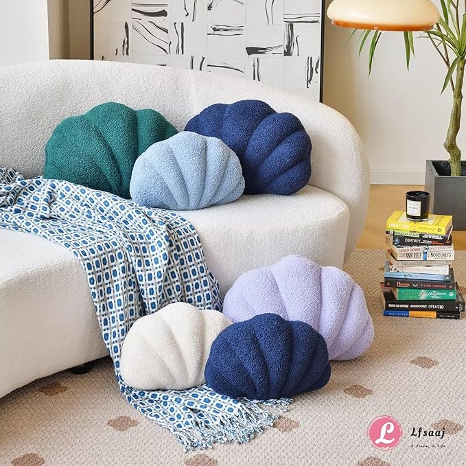 Lavender Seashell Throw Pillows, Shell Shaped Throw Pillows, 13 Inch Soft Home Decorative Pillow Plush Cushion for Bed Couch Living Sofa Room Decor Accent Throw Pillow