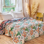 MSGKV Boho Throw Blanket for Couch Chair 100% Cotton Embroidery Floral Blanket 50"x60" Sofa Blankets for All Seasons Lightweight Farmhouse Muslin Spring Breathable Bed Blankets Home Decor