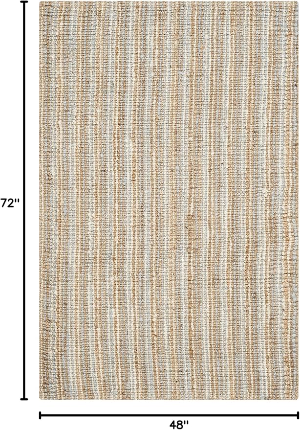 SAFAVIEH Area Rug 4x6 - Natural Fiber Collection - Grey & Natural Brown, Handmade Jute, Farmhouse Style, Chunky Textured Thick Pile (NF447K)