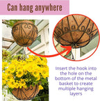 LaLaGreen Hanging Baskets for Plants (16 Inch, 4 Pack) Extra Large Hanging Flower Pot with Coco Liner Black Metal Wire Round Plant Holder with Hanger Hook Chain Outdoor Patio Deck Balcony Garden Decor