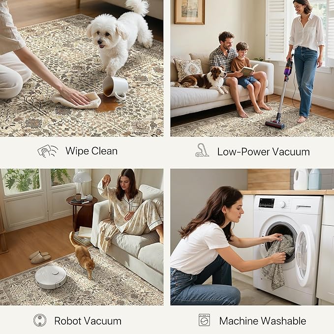 Bavni2'6''x10 Rug Runners for Hallways, Washable Runner Rug Non Slip,Vintage Floral Print Style Rugs for Bedroom-Lightweight Low Pile Carpet for Hallways Bathroom, Dark Espresso