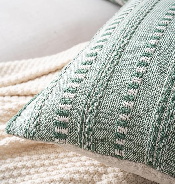 Boho Throw Pillow Covers 12x20 Inch Set of 2, Farmhouse Decorative Couch Pillow Cases, Light Green Accent Pillows of Bed, Sofa Bedroom Living Room Home Decor Cushion Cover