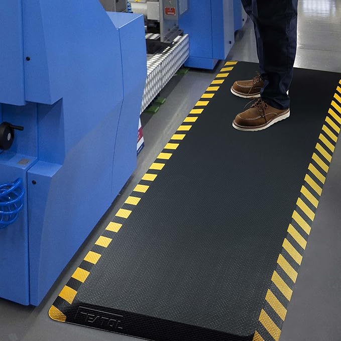 FEATOL Anti Fatigue Mat Industrial, Ergonomic Standing Floor Mat for Work for Stand -Safety Support for Leg & Back Pain(Yellow Border, 24" x 70", 4PC)