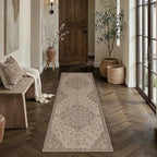 2.6x8 Easy Jute Runner Rug Washable Brown Floral Hallway Outdoor Rug for Patio Lightweight Non Slip No Sheding Carpet Entryway Doormat Bathroom Backyard Porch Kitchen
