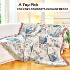 Boho Throw Blanket, 100% Organic Cotton Breathable Ultra Soft Bed Quilt Throw - All Season Floral Bird Butterfly Farmhouse Decor Blanket for Sofa Couch Chair and Gift. 60" x 80"