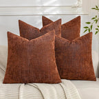 Set of 4 Soft Textured Decorative Throw Pillow Covers 20x20 Inch Cozy Farmhouse Cushion Cover Square Accent Pillow Cases for Bed Couch Sofa Living Room, Rust