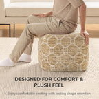 Anji Mountain Pouf Ottoman Foot Rest, Handmade Ottoman Pouf, Comfortable Foot Stool, Decorative Floor Seating for Living Room Decor, Bedroom & Home Décor Accent - Saffron Trellis