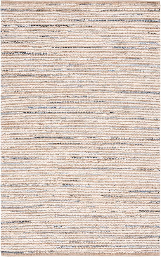 SAFAVIEH Cape Cod Collection Area Rug - 6' x 9', Natural & Light Blue, Handmade, Braided Design, Ideal for The Living Room, Bedroom, Dining Room (CAP151L-6)
