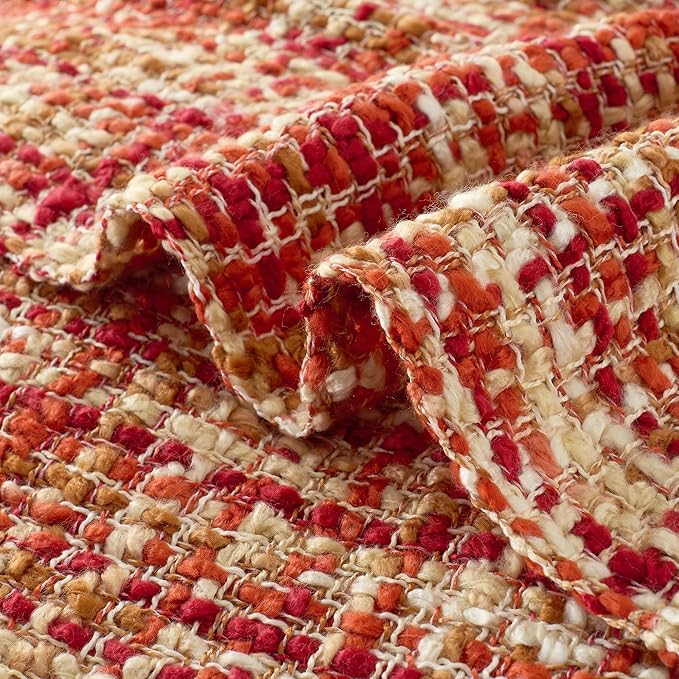 Multi-Color Dark Red Cable Woven Throw Blanket for Couch,50"X60" Boho Style Textured Blankets for Home Decor,Super Soft Warm Cozy Chunky Blanket with Decorative Tassels for Bed