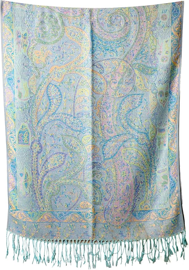 Achillea Reversible Paisley Pashmina Rave Scarf – Exotic Indian Shawls and Wraps for Evening Dresses, Festivals, All Seasons