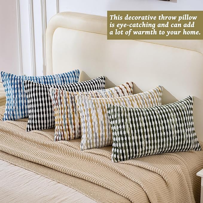 AmHoo Set of 2 Boho Chenille Pillow Cover Decorative Tufted Pillowcase for Couch Bed Sofa Bedroom Living Room Modern 12 x 20-Inch Brown