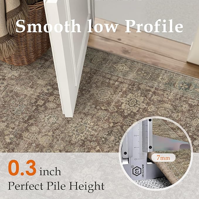 6x9 Washable Area Rug for Living Room Bedroom Vintage Rust Red Carpet Soft Low Pile Traditional Retro Non Slip Throw Rug for Dining Room Entryway Indoor Dorm Kitchen