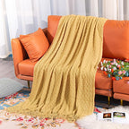 NTBAY Acrylic Knitted Throw Blanket, Lightweight and Soft Cozy Decorative Woven Blanket with Tassels for Travel, Couch, Bed, Sofa, 51x67 Inches, Mustard Yellow Checkered