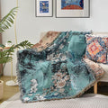 Snycler New Chinese Style Throw Blanket for Bed 50 * 60inch Woven Blanket Cotton Polyester Farmhouse Decor for Indoor Outdoor Sofa Bedroom Garden，All Season