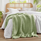 Madison Park Boho Throw Blanket, Soft Blanket Handmade Gift Home Decor, Lightweight & Breathable All Seasons Spring Chunky Knit Blanket, Knitted Throw for Couch, Bed Blanket, 50"x60"Sage Green