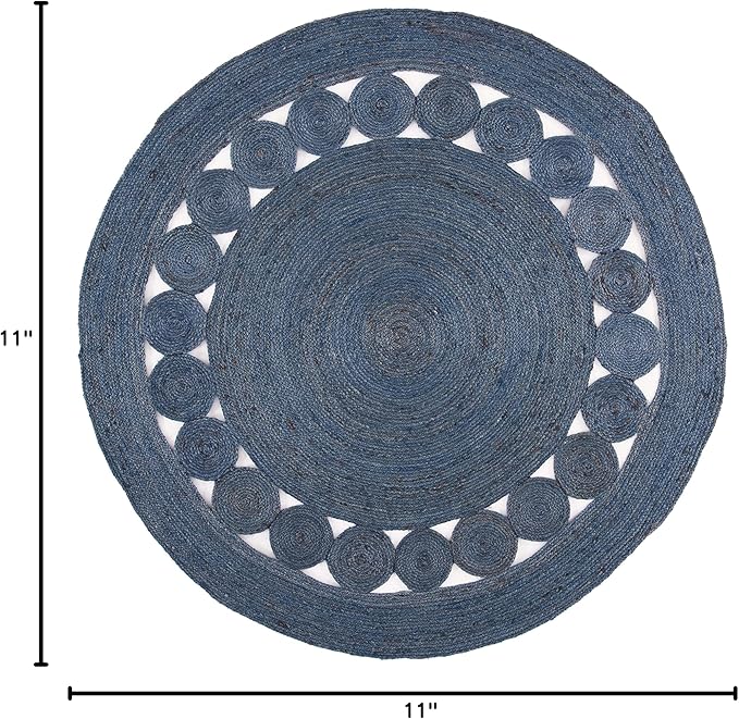 SAFAVIEH Area Rug 11' Round - Natural Fiber Collection - Large - Navy, Handmade Jute, Boho Farmhouse Braided Design (NF364N)