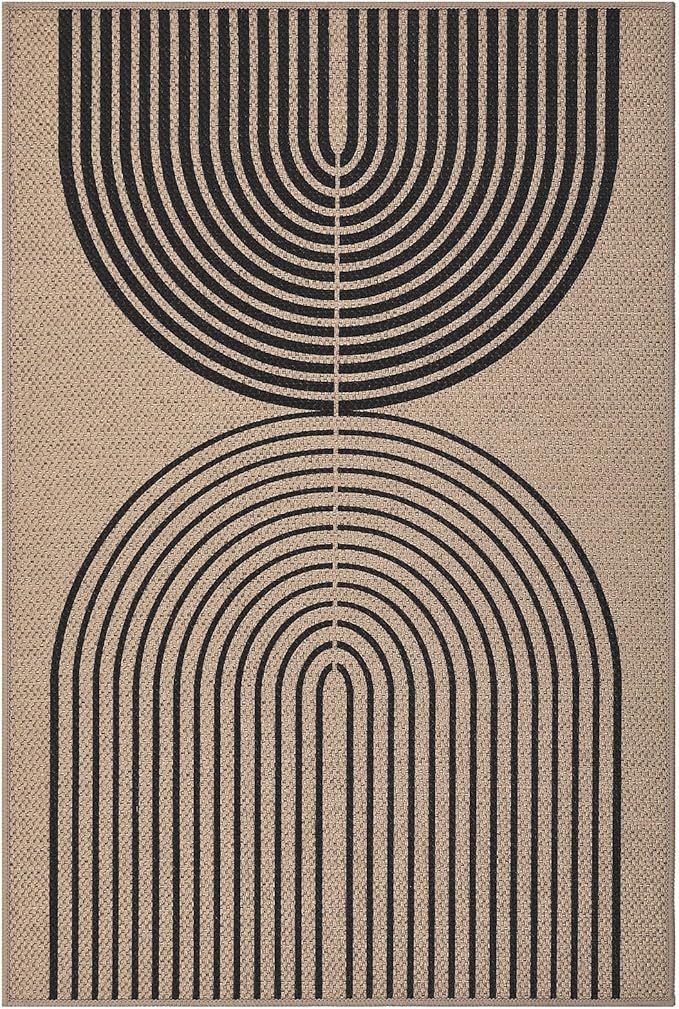 GarveeHome Modern Rainbow 8x10 Easy Jute Rug for Living Room Indoor Outdoor Patio Farmhouse, Contemporary Neutral Non Slip Non Shedding Carpet for Bedroom Backyard Dining Room