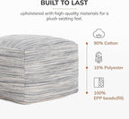 Anji Mountain Pouf Ottoman Foot Rest, Handmade Ottoman Pouf, Comfortable Foot Stool, Decorative Floor Seating for Living Room Decor, Bedroom & Home Décor Accent - Shadowed Stripe