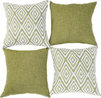 HPUK Decorative Throw Pillow Covers Set of 4 Geometric Design Linen Cushion Cover for Couch Sofa Living Room, 18"x18" inches, Green