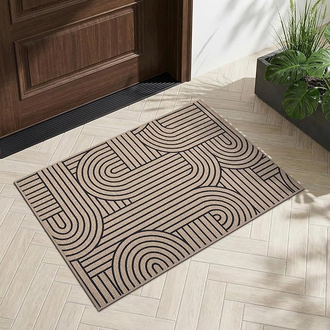 GarveeHome Easy Jute Rainbow Rug 2x3 Entryway Rug Indoor Outdoor Front Door Mat Neutral Non Slip Non Shedding Washable Farmhouse Kitchen Mat