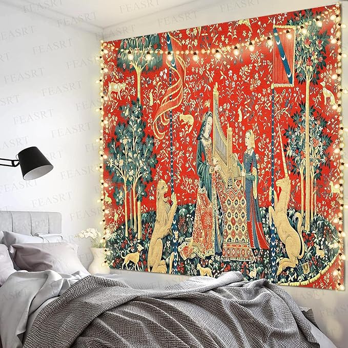 FEASRT European Royal Unicorn with Lion Tapestry, Maiden and Lady, Large 100x90 Inches Soft Flannelette, for Bedroom Living Room Dorm