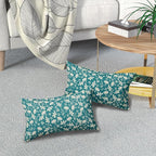 Teal Pillow Covers 12x20 Set of 2 Vintage Floral Rustic Old Style Cute Flower Print Rectangle Decorative Outdoor Pillowcases Seasonal Farmhouse Throw Cushion Case Couch Sofa Bed Decor