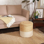 REDEARTH · Cylindrical Pouf Foot Stool Ottoman - Jute Braided Accent Sitting Footrest for The Living Room, Bedroom, Nursery, Patio, Lounge Set of 2 (14.5”X14.5”X16”; Natural Ivory)