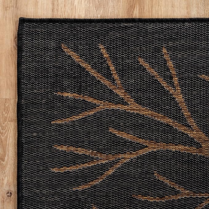 Washable Indoor Outdoor Rug 6x9 Modern Area Rugs Branch Pattern Non Shedding Waterproof Easy Clean Patio Deck Porch Living Room Bedroom Garden RV (6 X 9 Gold)