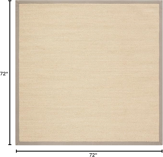 SAFAVIEH Area Rug 6' Square - Natural Fiber Collection - Maize & Grey, Sisal, Woven Design with Border (NF141G)