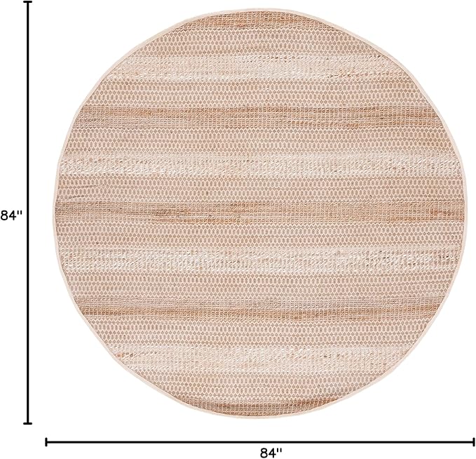 SAFAVIEH Natural Fiber Collection Area Rug - 7' Round, Ivory & Natural, Handmade Flat Weave Stripe Jute & Cotton, Ideal for High Traffic Areas in Living Room, Bedroom (NFB652A)