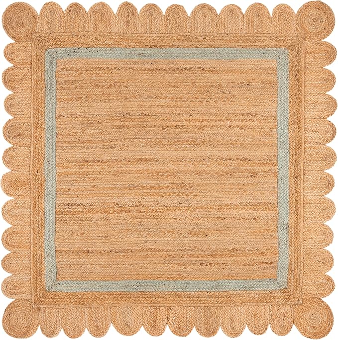SAFAVIEH Natural Fiber Collection Area Rug - 6' Square, Natural & Light Blue, Handmade Jute, Ideal for Living Room, Bedroom, Dining Space (NF896L)