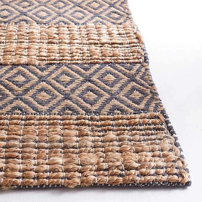 SAFAVIEH Natural Fiber Collection Area Rug - 6' x 9', Charcoal & Natural, Handmade Boho Farmhouse Rustic Jute & Cotton, Ideal for High Traffic Areas in Living Room, Bedroom (NFB653H)