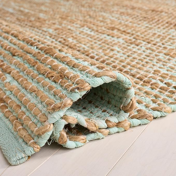 SAFAVIEH Area Rug 4x6 - Cape Cod Collection - Turquoise & Natural, Handmade Jute & Cotton, Ideal for Living Room, Bedroom, Dining Space (CAP236K)