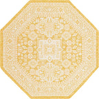 Rugs.com Outdoor Aztec Collection Rug – 5 Ft Octagon Yellow Flatweave Rug Perfect for Living Rooms, Kitchens, Entryways