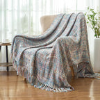 Multi-Color Pink Blue Cable Woven Throw Blanket for Couch,60"X80" Boho Style Textured Blankets for Home Decor,Super Soft Warm Cozy Chunky Blanket with Decorative Tassels for Bed