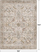 Floral 9x12 Large Area Rug for Living Room - Floral & Bird Soft Rugs for Bedroom,Non Slip Washable Carpet for Dining Room Under Table, Vintage Brown Taupe Indoor Décor, Low Pile Stain Resistant