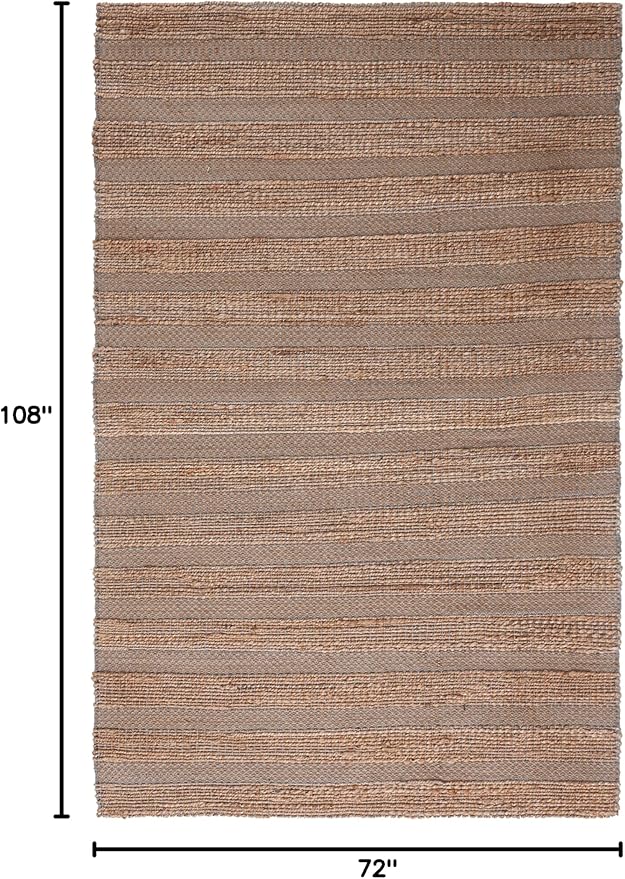 SAFAVIEH Natural Fiber Collection Area Rug - 6' x 9', Grey & Natural, Handmade Boho Farmhouse Rustic Jute & Cotton Jute, Ideal for High Traffic Areas in Living Room, Bedroom (NFB654F)