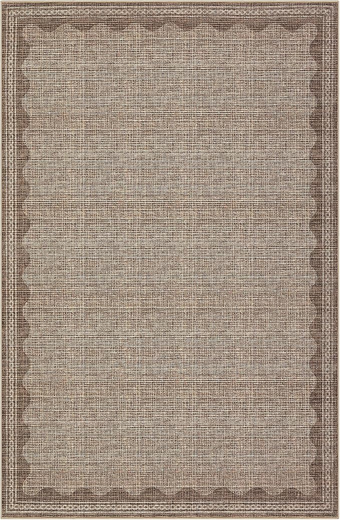 GarveeHome 4x6 Rug Non-Slip Washable Low-Pile Carpet - Scalloped Solid Coffee Modern Minimalism Rugs for Bedroom Living Room Nursery Kitchen Entryway Indoor Mat with Rubber Back