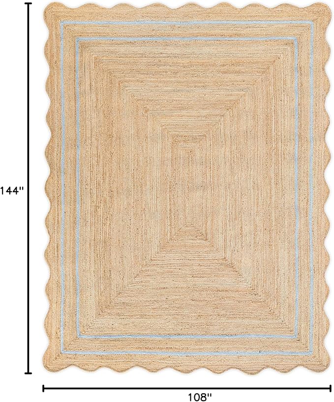Wave Scalloped Natural Jute Runner Boho Jute Entryway Farmhouse Scallop Rug, Gray (9'x12')