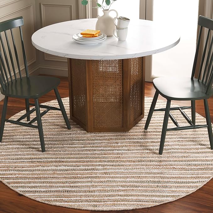 SAFAVIEH Cape Cod Collection Area Rug - 6' Round, Natural/Green, Geometric Design, Ideal for High Traffic Areas in Living Room, Bedroom, Dining (CAP151Y)