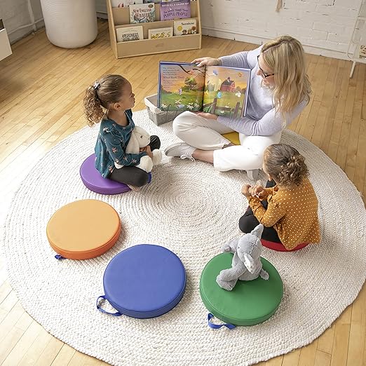 ECR4Kids SoftZone Floor Cushions, Round, Flexible Seating, Assorted, 6-Piece