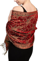 Achillea Reversible Paisley Pashmina Rave Scarf – Exotic Indian Shawls and Wraps for Evening Dresses, Festivals, All Seasons