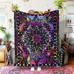 kampdream Colorful Ceometric Art Throw Blanket, Hippie Abstract Sun and Moon Purple Aesthetic Comforter Nap Throws for Couch Chair Bed Decor Comforter 40×50 inch
