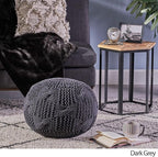 Christopher Knight Home Ansel Knitted Cotton Pouf, Dark Grey