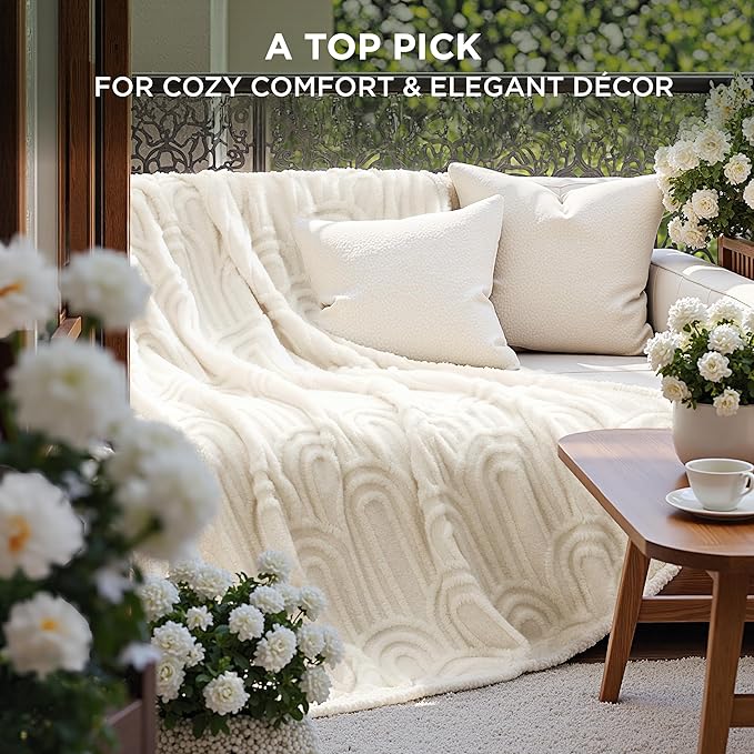 Bedsure GentleSoft Cozy Throw Blanket for Couch - Soft Spring Boho Blankets for Women, Fuzzy Fleece Throw for Beds, Boho Home Room Decor Aesthetic, Gifts for Women Teen Girl, Off White, 50x60 Inches