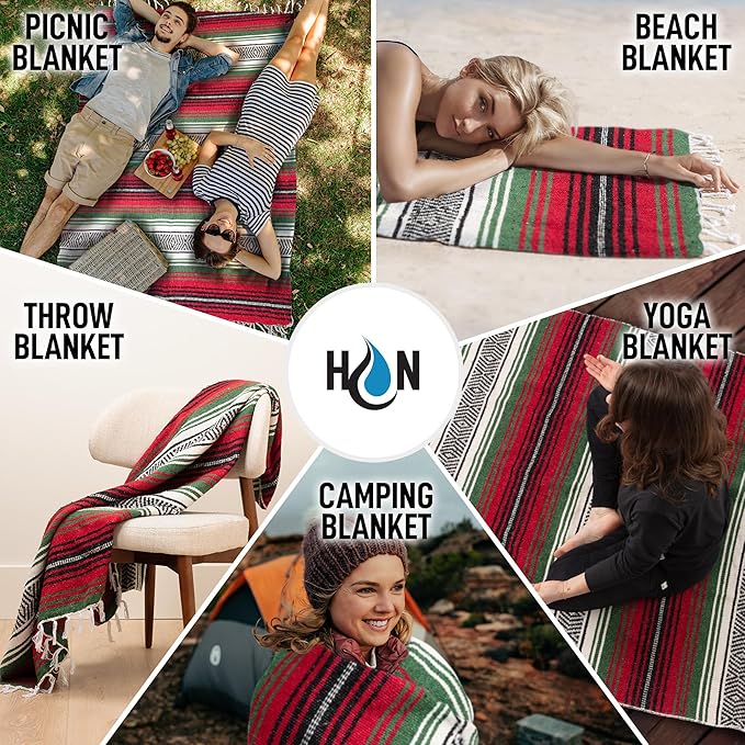 Hydration Nation Authentic Large Handwoven Mexican Blanket - Soft Yoga- Durable Serape- Lightweight Falsa, Beach, Camping, Picnic, Outdoor Blanket 70"x50" - Dragon